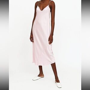 Wilfred satin maxi dress with ruffle detail around neck